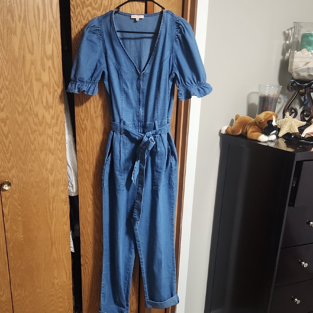 Skies Are Blue Denim Fabric Jump Suit